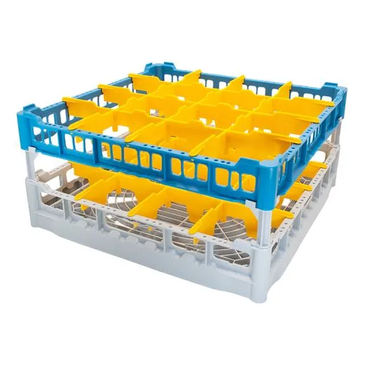FriesRack Glserkorb 50x50 cm - Typ MH-4x4 - stabiles, graues Glserrack fr 16 Glser mit grauem Toprahmen. Ideal fr sicheren Glastransport, Splen und Einsatz in Catering, Hotel und Messegastronomie.