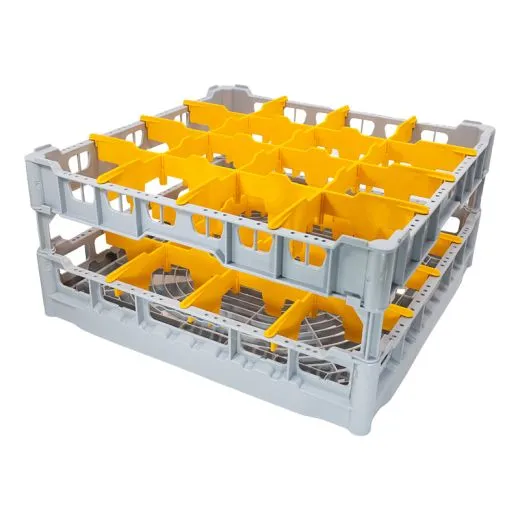 FriesRack Glserkorb 50x50 cm - Typ MH-4x4 - stabiles, graues Glserrack fr 16 Glser mit grauem Toprahmen. Ideal fr sicheren Glastransport, Splen und Einsatz in Catering, Hotel und Messegastronomie.