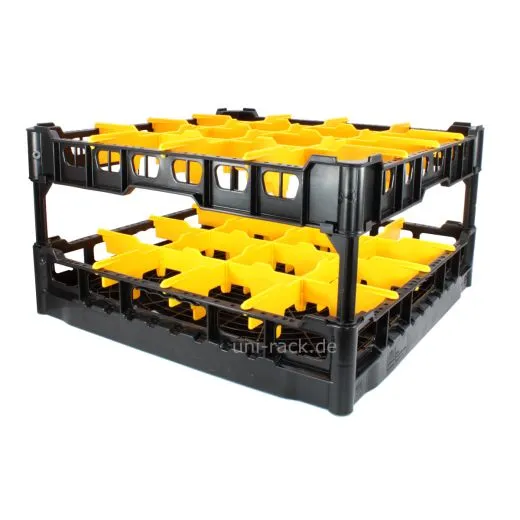 FriesRack Glserkorb 50x50 cm - Typ LH-4x4 - stabiles, schwarzes Glserrack fr 16 Glser mit schwarzem Toprahmen. Ideal fr sicheren Glastransport, Splen und Einsatz in Catering, Hotel und Messegastronomie.