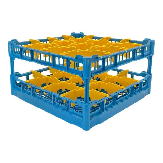 FriesRack Glserkorb 50x50 cm - Typ LH-4x4 - stabiles, blaues Glserrack fr 16 Glser mit blauem Toprahmen. Ideal fr sicheren Glastransport, Splen und Einsatz in Catering, Hotel und Messegastronomie.