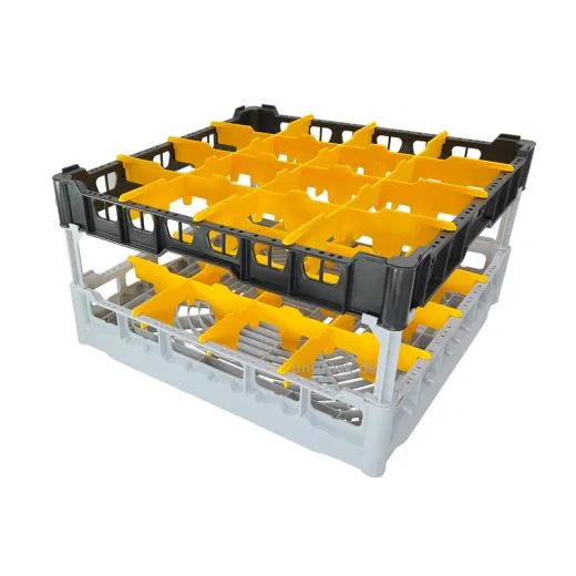 FriesRack Glserkorb 50x50 cm - Typ LH-4x4 - stabiles, graues Glserrack fr 16 Glser mit schwarzem Toprahmen. Ideal fr sicheren Glastransport, Splen und Einsatz in Catering, Hotel und Messegastronomie.