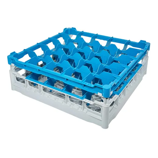 FriesRack System 500 - Clixrack Gl�sersp�lkorb mit Korbgr��e 50x50 cm Typ K-5x5 - stabiles graues Gl�serrack mit blauem Toprahmen f�r sicheren Glastransport, perfekt f�r Gastronomie und Catering.