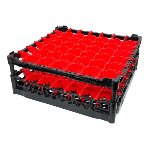FriesRack Glserkorb 50x50 cm - Typ C-7x7 - stabiles schwarzes Glserrack mit schwarzem Toprahmen fr sicheren Glastransport, perfekt fr Gastronomie und Catering.