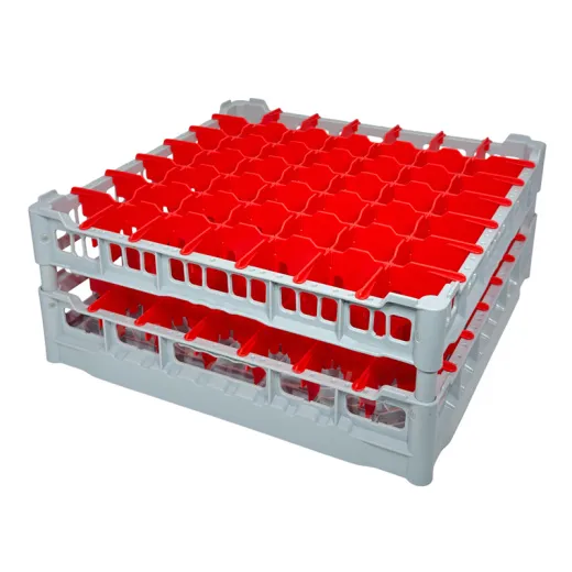 FriesRack System 500 - Gl�serkorb 50x50 cm - Typ CH-7x7 - stabiles graues Gl�serrack aus der Serie Custom mit grauem Toprahmen f�r sicheren Glastransport, perfekt f�r Gastronomie und Catering.