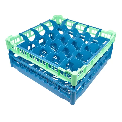 FriesRack System 500 - Clixrack Gl�sersp�lkorb mit Korbgr��e 50x50 cm Typ NH-5x5 - stabiles blaues Gl�serrack mit gr�ndem Toprahmen f�r sicheren Glastransport, perfekt f�r Gastronomie und Catering.