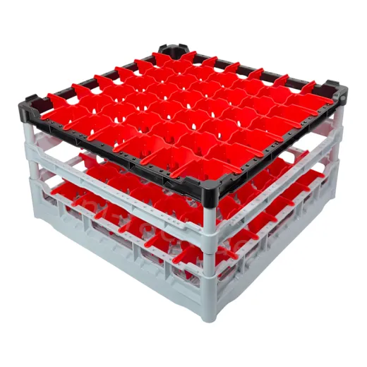 Stapelf�higer Friesrack 500 Gl�serkorb Custom Typ-7x7 (50x50 cm) in Grau/Schwarz. Der leichte, stabile profi Kunststoffkorb ist ideal f�r Event, Messe und Gl�serlogistik. Er sch�tzt zuverl�ssig die Gl�ser. Farben individuell w�hlbar.