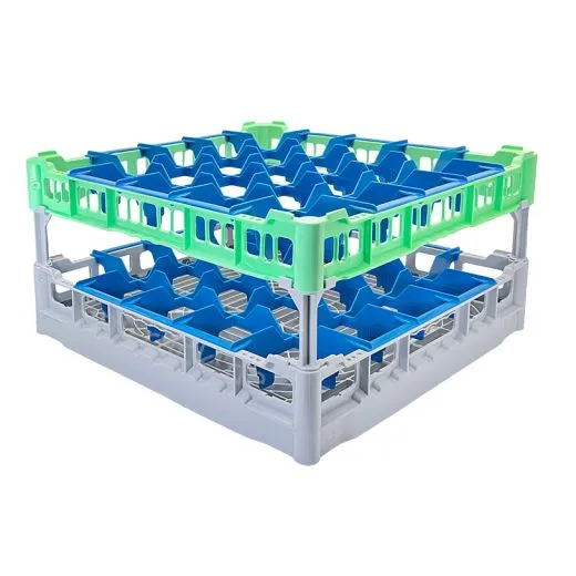 FriesRack Glserkorb 50x50 cm OH-5x5 - stabiler grauer Glserkorb mit grnem Toprahmen fr sicheren Glastransport, perfekt fr Gastronomie und Catering.