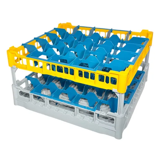 FriesRack Glserkorb 50x50 cm OH-5x5 - stabiler grauer Glserkorb mit gelbem Toprahmen fr sicheren Glastransport, perfekt fr Gastronomie und Catering.