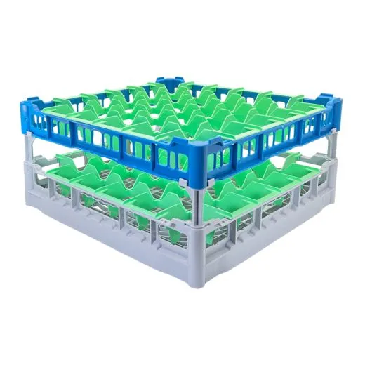 FriesRack Gl�serkorb 50x50 cm MH-6x6 - stabiler grauer Korb mit blauem Toprahmen f�r sicheren Glastransport, perfekt f�r Gastronomie, Hotel und Catering.