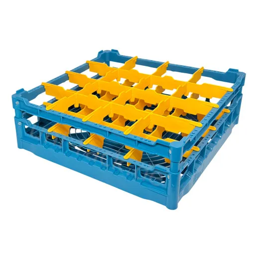 FriesRack Glserkorb 50x50 cm - Typ B-4x4 - stabiles blaues Glserrack aus der Serie Custom mit blauem Toprahmen fr sicheren Glastransport, perfekt fr Gastronomie und Catering.