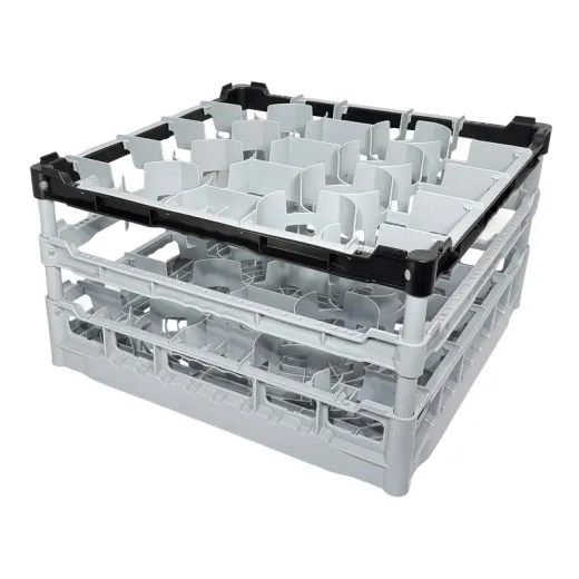 FriesRack Gl�serkorb 50x50 cm - Typ D-20 - stabiles graues Gl�serrack aus der Serie Custom mit schwarzem Toprahmen f�r sicheren Glastransport, perfekt f�r Gastronomie und Catering.