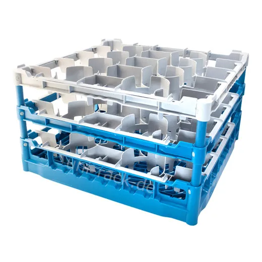 FriesRack Glserkorb 50x50 cm - Typ D3-20 - stabiles blaues Glserrack aus der Serie Custom mit grauem Toprahmen fr sicheren Glastransport, perfekt fr Gastronomie und Catering.