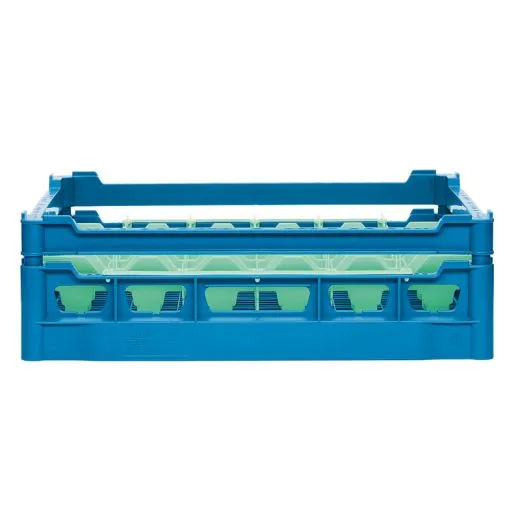 FriesRack System 500 - Seitenansicht Gl�serkorb 50x50 cm - Typ B-6x6 - stabiles blaues Gl�serrack aus der Serie Custom mit blauem Toprahmen f�r sicheren Glastransport, perfekt f�r Gastronomie und Catering.