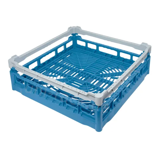 Fries Kunststoff-Sp�lgrundkorb NK-120 (500x500 mm) in Blau mit grauem Toprahmen. 120 mm lichte H�he, weitmaschiger Boden, Efficient-Wash-Design+ f�r optimale Wasserverteilung. Ideal f�r Tassen und Sch�sseln - online bei uni-rack.de bestellbar.