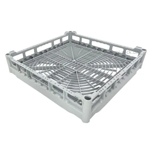 Grauer Fries Kunststoff-Grundkorb NK-73, 500x500 mm, mit weitmaschigem Boden – ideal fr Tassen, Schsseln oder Kchenutensilien in der gewerblichen Splmaschine.