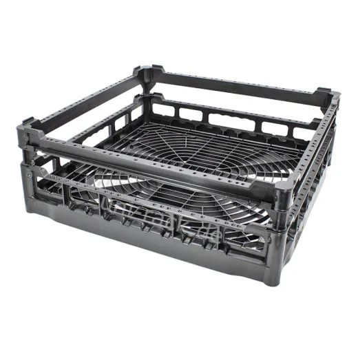 FriesRack System 500 Spl-Grundkorb 5050 cm mit schwarzem Korpus und schwarzem Toprahmen. Durchbrochene Bauweise fr Tassen, Schsseln oder Utensilien. Efficient-Wash-Design+ fr optimale Wasserverteilung. Stapelbar mit NK, UK und P-18-12.