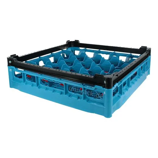FriesRack Gl�serkorb 50x50 cm - Typ F-5x5 - stabiles, blaues Gl�serrack f�r 25 Gl�ser mit schwarzem Toprahmen und Gl�ser-Schr�gstellung. Ideal f�r sicheren Glastransport, Sp�len und Einsatz in Catering, Hotel und Messegastronomie.
