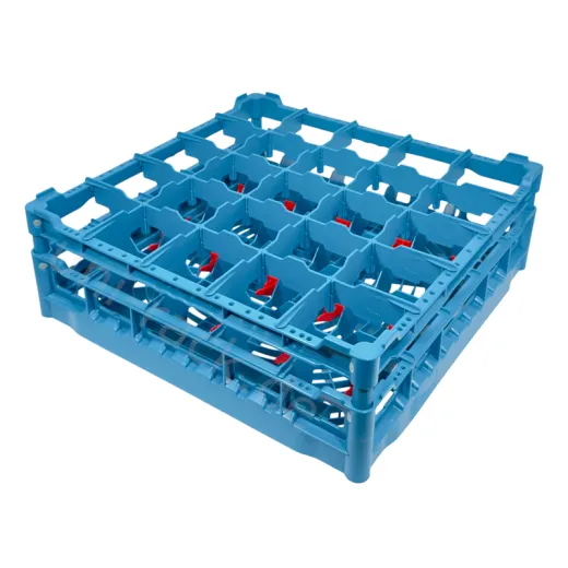 FriesRack Gl�serkorb 50x50 cm - Typ F2-5x5 - stabiles, blaues Gl�serrack f�r 25 Gl�ser mit blauem Toprahmen und Gl�ser-Schr�gstellung. Ideal f�r sicheren Glastransport, Sp�len und Einsatz in Catering, Hotel und Messegastronomie.