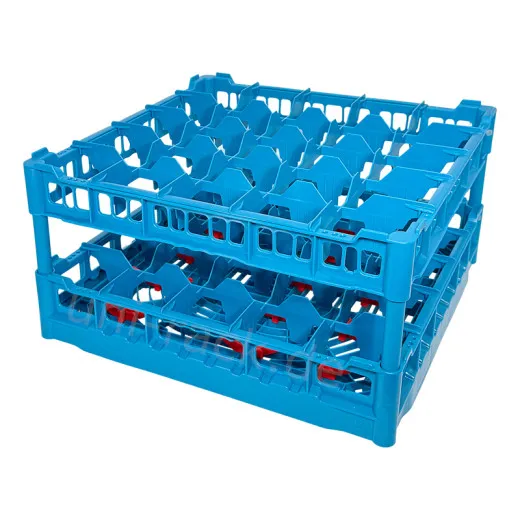 FriesRack Glserkorb 50x50 cm - Typ G-5x5 - stabiles, blaues Glserrack fr 25 Glser mit blauem Toprahmen und Glser-Schrgstellung. Ideal fr sicheren Glastransport, Splen und Einsatz in Catering, Hotel und Messegastronomie.