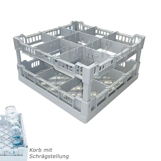 FriesRack System 400 Gl�serkorb 40x40 cm, Typ LF-3x3 f�r 9 Gl�ser. Schr�gstellung f�r optimalen Wasserablauf. Passend f�r Meiko, Hobart, Winterhalter & Co. Sp�len, Lagern und Gl�serlogistik – ideal f�r Empfang, Gala-Events und Hotels. Farbige Ecken