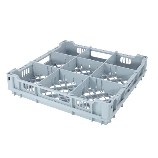 FriesRack System 400 Gl�serkorb Typ LA-3x3 f�r 9 Gl�ser oder Tassen mit 115 x 115 mm F�chern. Kunststoff-Sp�lkorb mit Einschubbreite 390 mm f�r professionelle Gl�sersp�lmaschinen in Gastronomie, Hotellerie und Catering.