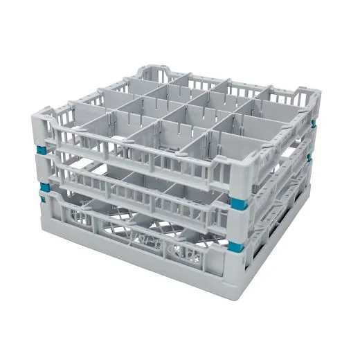 Fries Glserkorb LC-4x4 mit blauen Ecken, passend fr 16 Glser, Korbgre 40x40 cm. Perfekt fr Profi-Glsersplmaschinen in der Gastronomie.