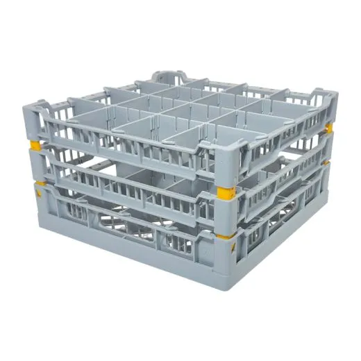 Fries Glserkorb LC-4x4 mit gelben Ecken, passend fr 16 Glser, Korbgre 40x40 cm. Perfekt fr Profi-Glsersplmaschinen in der Gastronomie.