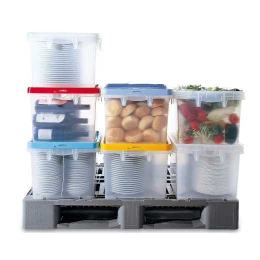 Fries BOX - Seitenansicht mit vielfltigen Einsatzmglichkeiten, ideal fr den Transport von Geschirr, Lebensmitteln und Cateringbedarf.