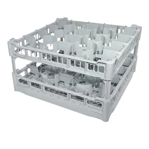 FriesRack Gläserkorb 50x50 cm OH-20 - stabiler grauer Gläserkorb mit grauem Toprahmen für sicheren Glastransport, perfekt für Gastronomie und Catering.