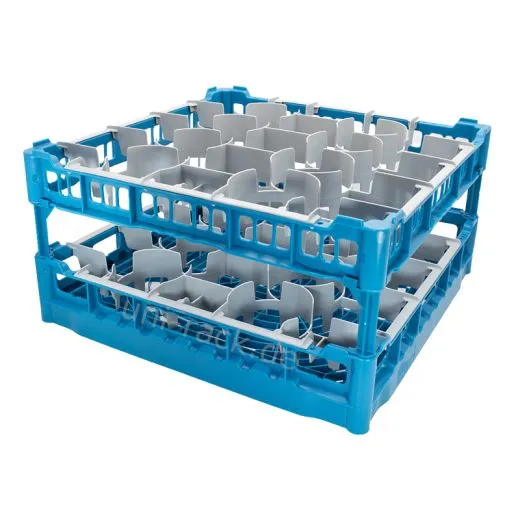 FriesRack Gläserkorb 50x50 cm OH-20 - stabiler blauer Gläserkorb mit blauem Toprahmen für sicheren Glastransport, perfekt für Gastronomie und Catering.