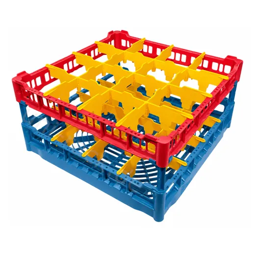 FriesRack Gl�serkorb 50x50 cm - Typ OH-4x4 - stabiles, blaues Gl�serrack f�r 16 Gl�ser mit roem Toprahmen. Ideal f�r sicheren Glastransport, Sp�len und Einsatz in Catering, Hotel und Messegastronomie.