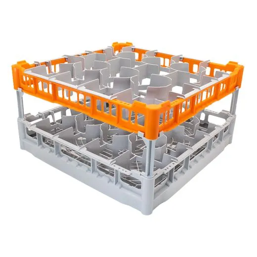 FriesRack Glserkorb 50x50 cm LH-20 - stabiler grauer Glserkorb mit orangenem Toprahmen fr sicheren Glastransport, perfekt fr Gastronomie und Catering.