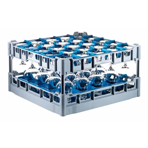 FriesRack Glserkorb 50x50 cm LH-5x5 - stabiler grauer Glserkorb mit grauem Toprahmen und Weinglsern fr sicheren Glastransport, perfekt fr Gastronomie und Catering.