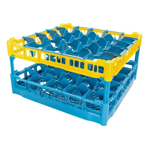 FriesRack Glserkorb 50x50 cm LH-5x5 - stabiler blauer Glserkorb mit gelbem Toprahmen fr sicheren Glastransport, perfekt fr Gastronomie und Catering.