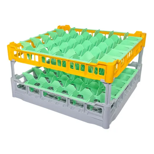 FriesRack Gl�serkorb 50x50 cm LH-6x6 - stabiler grauer Korb mit gelbem Toprahmen f�r sicheren Glastransport, perfekt f�r Gastronomie, Hotel und Catering.