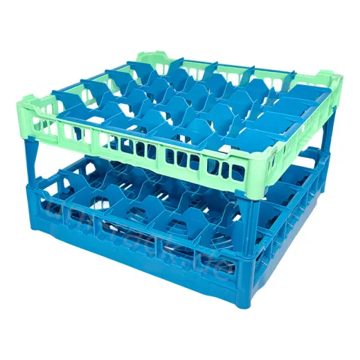 FriesRack Gl�serkorb 50x50 cm PH-5x5 - stabiler blauer Gl�serkorb mit gr�nem Toprahmen f�r sicheren Glastransport, perfekt f�r Gastronomie und Catering.