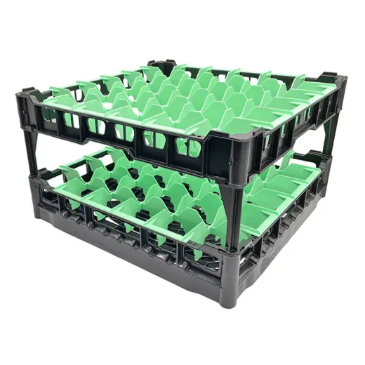 FriesRack Clixrack System 500 - Typ PH-6x6 - schwarzer Gläserkorb 50x50 cm mit schwarzem Toprahmen - Individuelle Farbwahl möglich FriesRack System 500 - Gläserkorb 50x50 cm PH-6x6 - stabiler schwarzer Korb mit schwarzem Toprahmen für sicheren Glastransport, perfekt für Gastronomie, Hotel und Catering.
