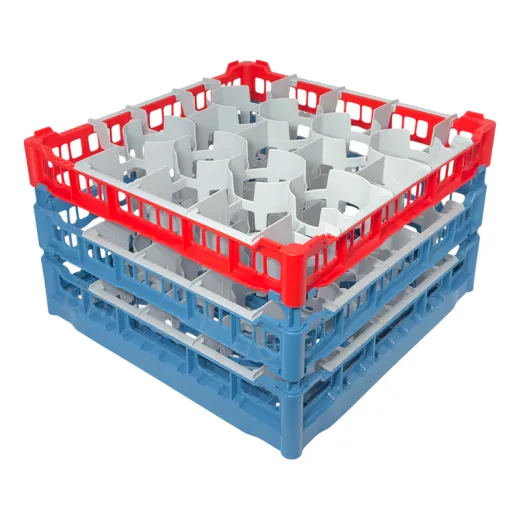 FriesRack Clixrack System 500 - Typ IKH3-20 - Blauer Gläserkorb 50x50 cm mit rotem Toprahmen - Individuelle Farbwahl möglich FriesRack System 500 - Clixrack Gläserspülkorb mit Korbgröße 50x50 cm Typ IKH3-20 - stabiles blaues Gläserrack mit rotem Toprahmen für sicheren Glastransport, perfekt für Event und Veranstaltungsgastronomie.