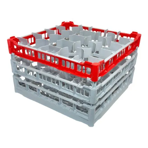 FriesRack Clixrack System 500 - Typ IKH3-20 - Grauer Gläserkorb 50x50 cm mit rotem Toprahmen - Individuelle Farbwahl möglich FriesRack System 500 - Clixrack Gläserspülkorb mit Korbgröße 50x50 cm Typ IKH3-20 - stabiles graues Gläserrack mit rotem Toprahmen für sicheren Glastransport, perfekt für Event und Veranstaltungsgastronomie.