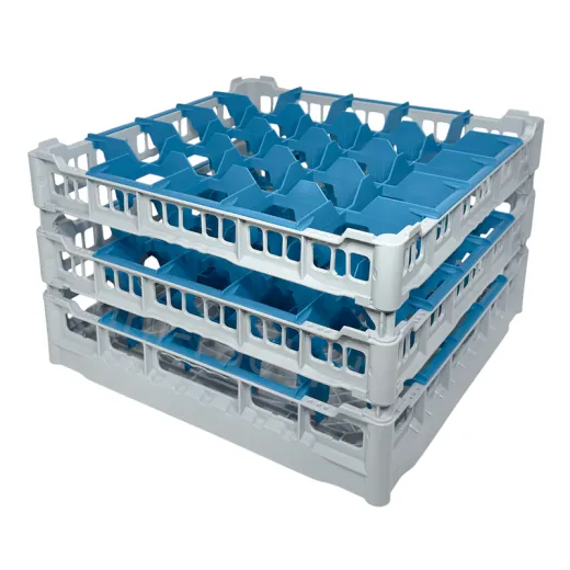 FriesRack Gl�serkorb 50x50 cm IKH3-5x5 - stabiles blaues Gl�serrack mit gelbem Toprahmen f�r sicheren Glastransport, perfekt f�r Gastronomie und Catering.