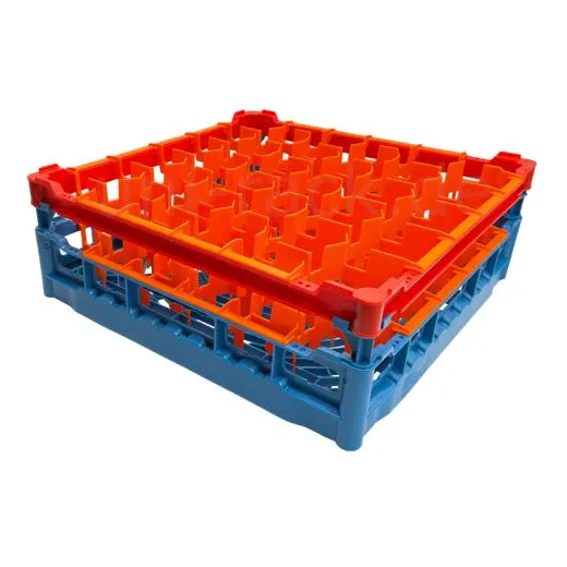 FriesRack Gl�serkorb 50x50 cm K-30 - stabiler blauer Gl�serkorb mit Toprahmen in Rot f�r sicheren Glastransport, perfekt f�r Gastronomie und Catering.