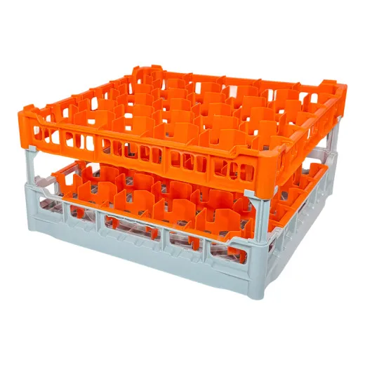 FriesRack Glserkorb 50x50 cm OH-30 - stabiler grauer Glserkorb mit orangenem Toprahmen fr sicheren Glastransport, perfekt fr Gastronomie und Catering.