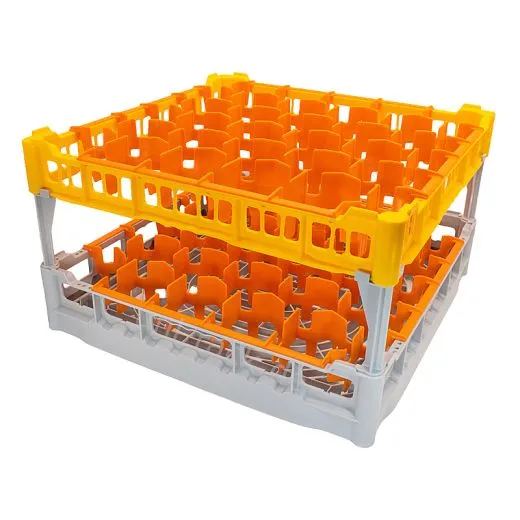 FriesRack Gl�serkorb 50x50 cm PH-30 - stabiler grauer Gl�serkorb mit Toprahmen in Gelb f�r sicheren Glastransport, perfekt f�r Gastronomie und Catering.