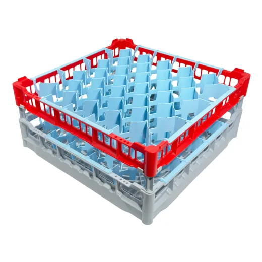 FriesRack Clixrack System 500 Gl�serkorb 50x50 cm Typ KH-4x5 in Grau mit rotem Toprahmen. F�r bis zu 20 Longdrink oder Sektgl�ser bis 170 mm Glash�he, stabil und leicht, ideal f�r Event, Catering, Gala oder Hotel.