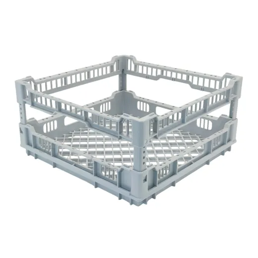 Erh�hter Grundkorb 40x40 cm, geeignet f�r Teller, Tassen, Besteck und Utensilien. Kompatibel mit gewerblichen Gl�sersp�lmaschinen von Meiko, Winterhalter, Hobart, Zanussi, Bobeck und Ackermann. Leicht, stabil und ideal f�r den professionellen Einsatz.
