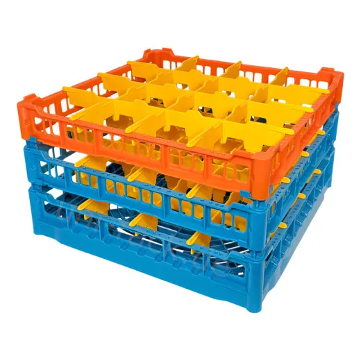 FriesRack Glserkorb 50x50 cm IIH3-4x4 - stabiler blauer Glserkorb mit orangenem Toprahmen fr sicheren Glastransport, perfekt fr Gastronomie und Catering.