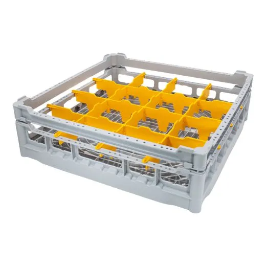 FriesRack Glserkorb 50x50 cm - Typ S-4x4 - stabiles, graues Glserrack fr 16 Glser mit grauem Toprahmen. Ideal fr sicheren Glastransport, Splen und Einsatz in Catering, Hotel und Messegastronomie.