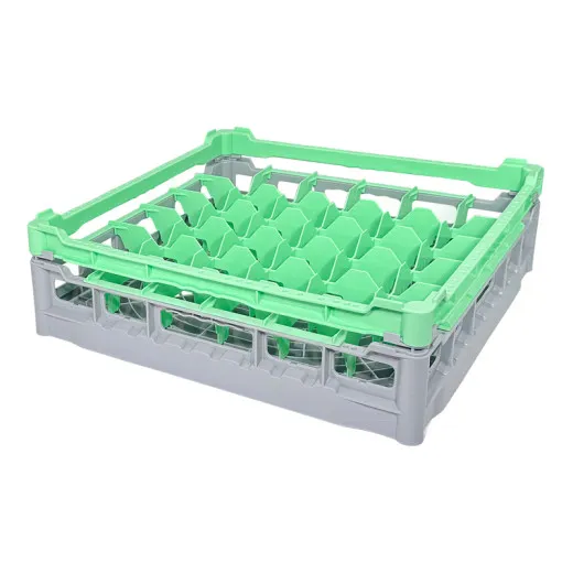 FriesRack Glserkorb 50x50 cm S-6x6 - stabiler grauer Korb mit grnem Toprahmen fr sicheren Glastransport, perfekt fr Gastronomie, Hotel und Catering.