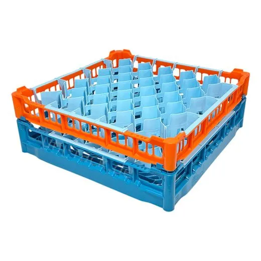 FriesRack Glserkorb 50x50 cm SH-44 - stabiler blauer Korb mit orangefarbenem Toprahmen fr sicheren Glastransport, perfekt fr Gastronomie und Catering.