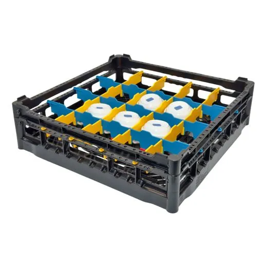 FriesRack Tassenkorb 50x50 cm - Typ F-4x5 in Schwarz mit schwarzem Toprahmen. Die Tassen-Schr�gstellung sorgt f�r optimale Trocknung. Ideal f�r gewerbliche Sp�lmaschinen.